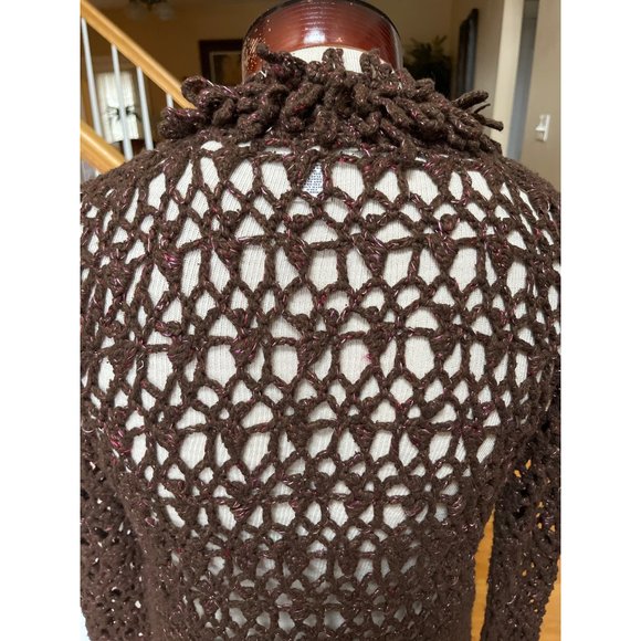 Telluride Clothing Co. Brown Open Knit Sweater Cardigan Long Sleeved Size L - Picture 3 of 5